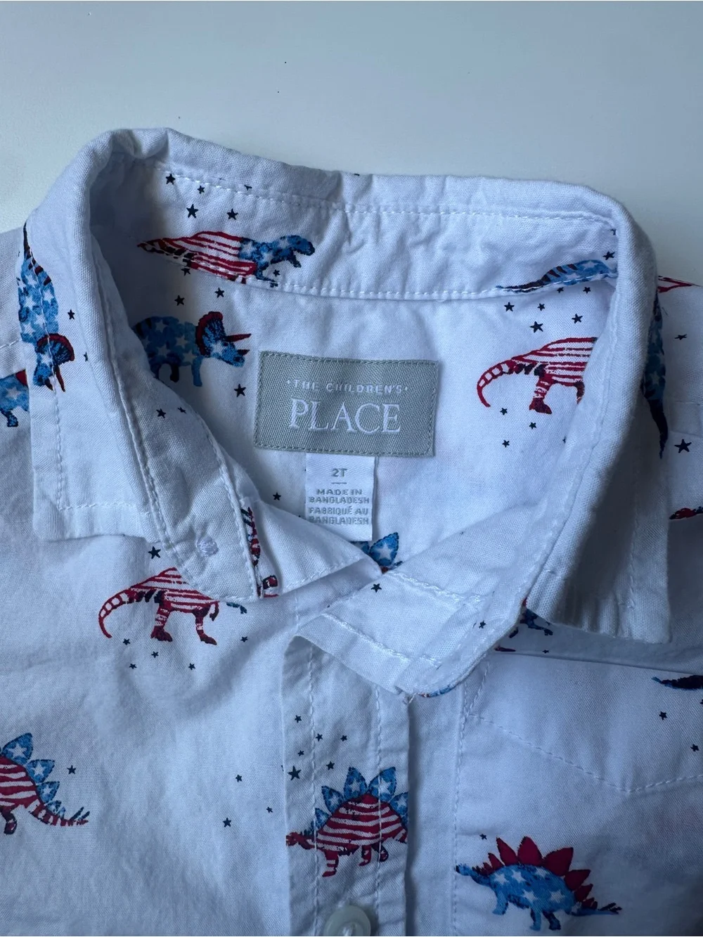 The Children’s Place Patriotic American Dinosaurs White Button Down Shirt 2T